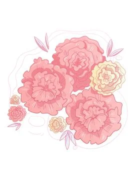 Delicate vector art print with pink flowers. Spring floral garden roses black Stock Illustration