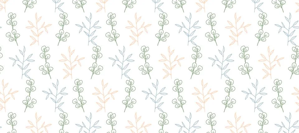 Delicate vector floral seamless pattern with eucalyptus branches Stock Illustration
