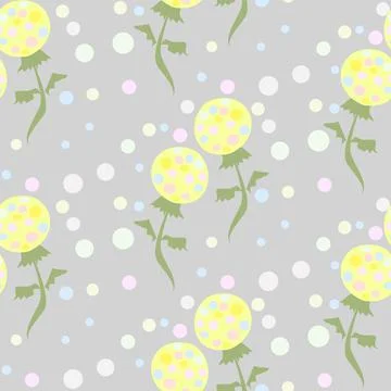 Delicate Vector Pastel Repeat Pattern With Lemon Flowers And Pastel Dots Stock Illustration