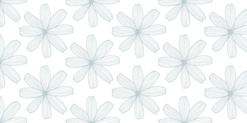 Delicate vector seamless pattern with pale blue shades with daisies Stock Illustration