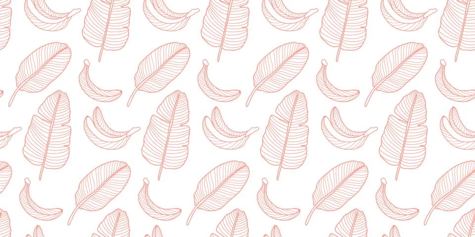 Delicate vector seamless pattern with pink bananas and banana leaves Stock Illustration