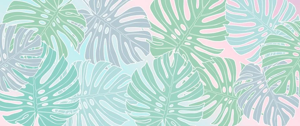 Delicate vector tropical background with large monstera leaves Stock Illustration