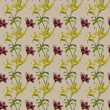Delicate watercolor floral pattern featuring lilies in vibrant colors for t.. Stock Illustration