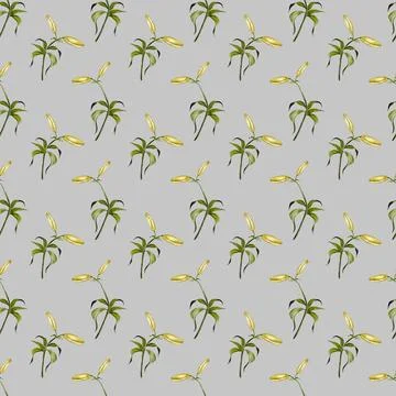 Delicate watercolor lily pattern on soft gray background for textile and wr.. Stock Illustration