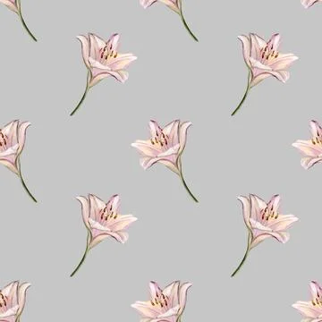 Delicate watercolor pattern of lilies in soft colors for fabric and packagi.. Stock Illustration