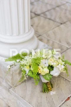 Delicate wedding bridal bouquet with cotton. floral arrangement of flowers Stock Photos