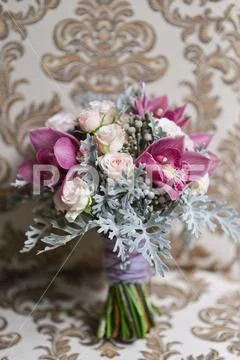 Delicate wedding bridal bouquet, floral arrangement of flowers celebrate holiday Stock Photos