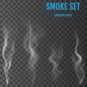 Delicate white cigarette smoke waves on transparent background. Vector illust Stock-Illustration