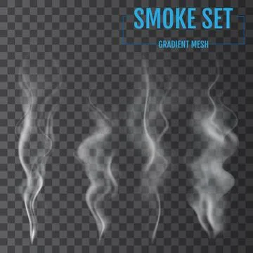 Delicate white cigarette smoke waves on transparent background. Vector illust Stock Illustration