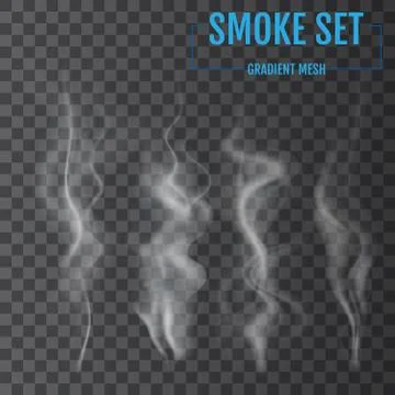 Delicate white cigarette smoke waves on transparent background. Vector illust Stock-Illustration