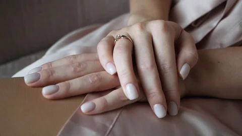 Delicate women's palms with a ring on the finger Video stock 123014216