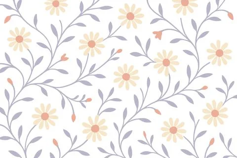 Delicate yellow floral pattern with grey twigs and leaves Stock Illustration