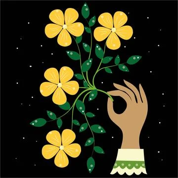 Delicate yellow flowers in the hand Stock Illustration