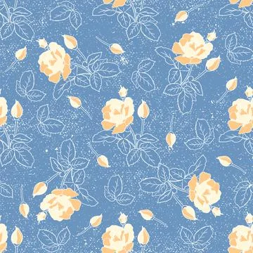 Delicate yellow roses seamless pattern. Hand drawn flat silhouettes of flowers Stock Illustration