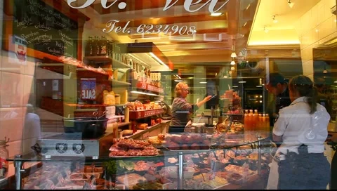 Delicatessen shop display window Full HD 1080p Stock Footage