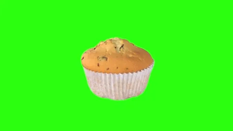 Delicious 3D rendering of a freshly baked muffin on a bright green background Stock-Footage 297584333