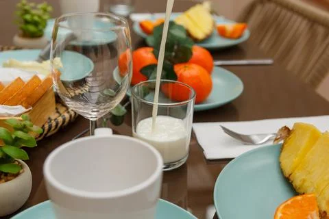 A Delicious and Appealing Breakfast Spread Featuring a Variety of Fresh Fru.. Stock Photos