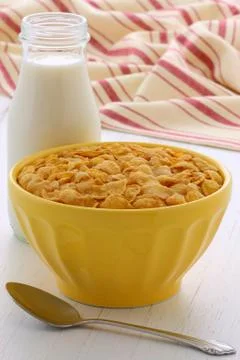 Delicious and nutritious breakfast corn flakes on retro vintage styling Stock Photos
