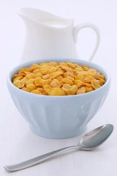 Delicious and nutritious breakfast corn flakes on retro vintage styling Stock Photos