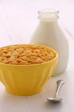 Delicious and nutritious breakfast corn flakes on retro vintage styling Stock Photos