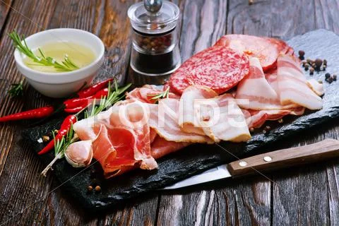 Delicious and tasty meat dishes Stock Photos