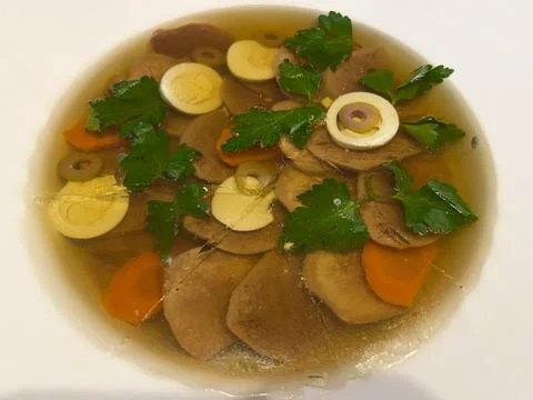Delicious aspic beef tongue served on a plate Stock Photos