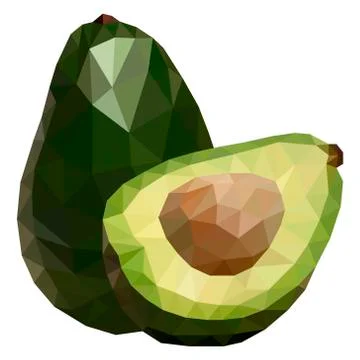 Delicious avocado polygonal geometric vector illustration, isolated on white Stock Illustration