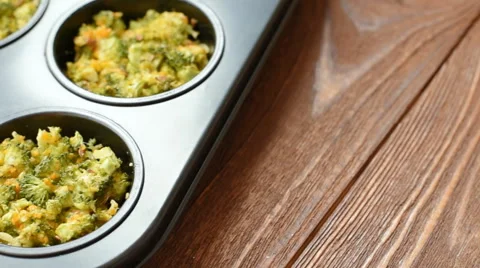 Delicious baked bites with broccoli, cheese and flax seeds Stock Footage 68200952