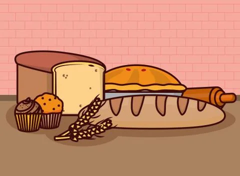 Delicious bakery cartoon Stock Illustration