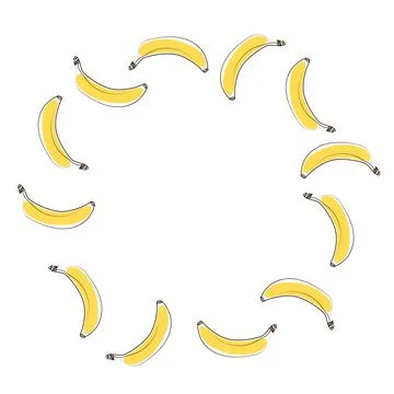 Delicious banana, collected in a composition in a circle on a white background Illustrazione stock