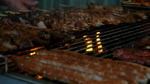 Delicious Barbecue Cooking Process with Grilled Meats 库存影片 332126755