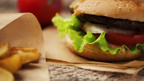 Delicious beef burger Stock Footage 81196882
