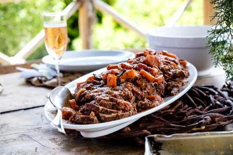 Delicious beef stew in an outside table with natural light Stock Photos