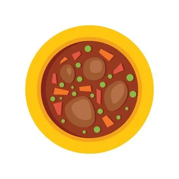 Delicious beef stew with vegetables in yellow bowl being served for dinner Stock Illustration