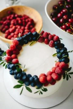 Delicious berry Cake with Fresh Raspberry and Blueberry 写真素材