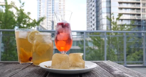 Delicious beverages and refreshments in a nice summer afternoon. Several angles Stock Footage