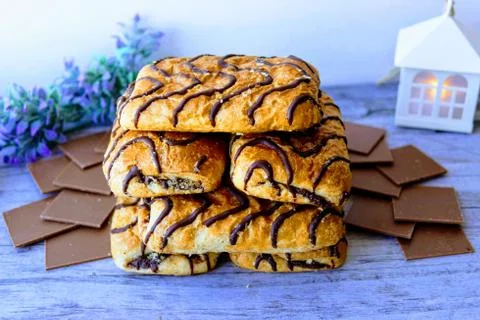 Delicious biscuits and chocolate tile Stock Photos