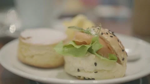 Delicious Bite-Sized Savory Snacks on a Plate Stock Footage 318938535