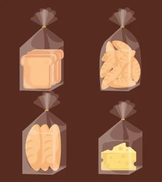 Delicious bread bags and cheese Stock Illustration
