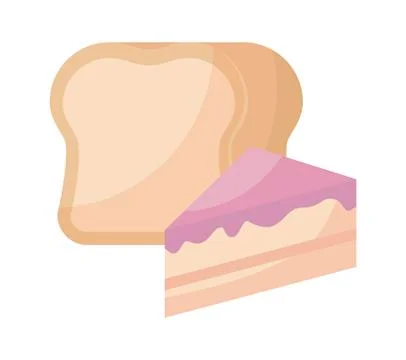 Delicious bread with cake slice isolated icon Stock Illustration