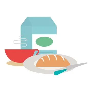 Delicious bread with coffee cup and milk Stock Illustration