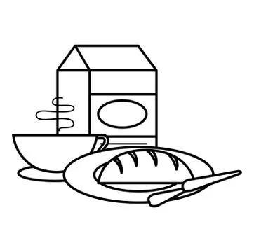 Delicious bread with coffee cup and milk Stock Illustration