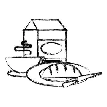 Delicious bread with coffee cup and milk Stock Illustration