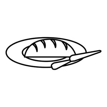 Delicious bread in dish with knife Stock Illustration