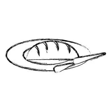 Delicious bread in dish with knife Stock Illustration