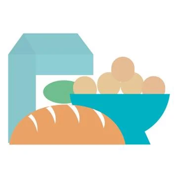 Delicious bread with milk box and eggs Stock Illustration