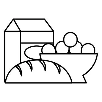 Delicious bread with milk box and eggs Stock Illustration