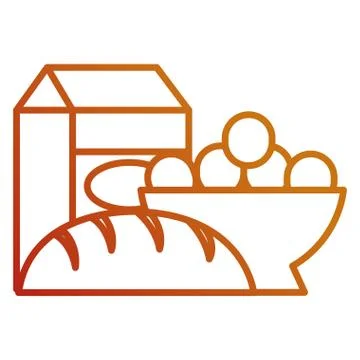 Delicious bread with milk box and eggs Stock Illustration