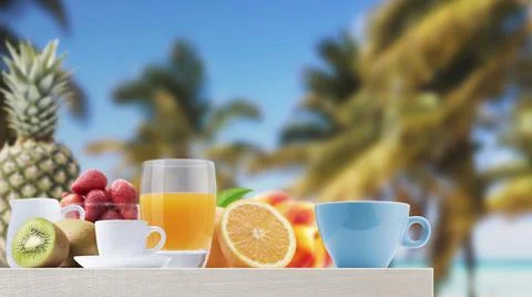 Delicious breakfast on the beach Stock Photos