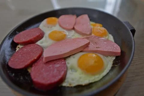 A delicious breakfast, fried eggs. Stock Photos
